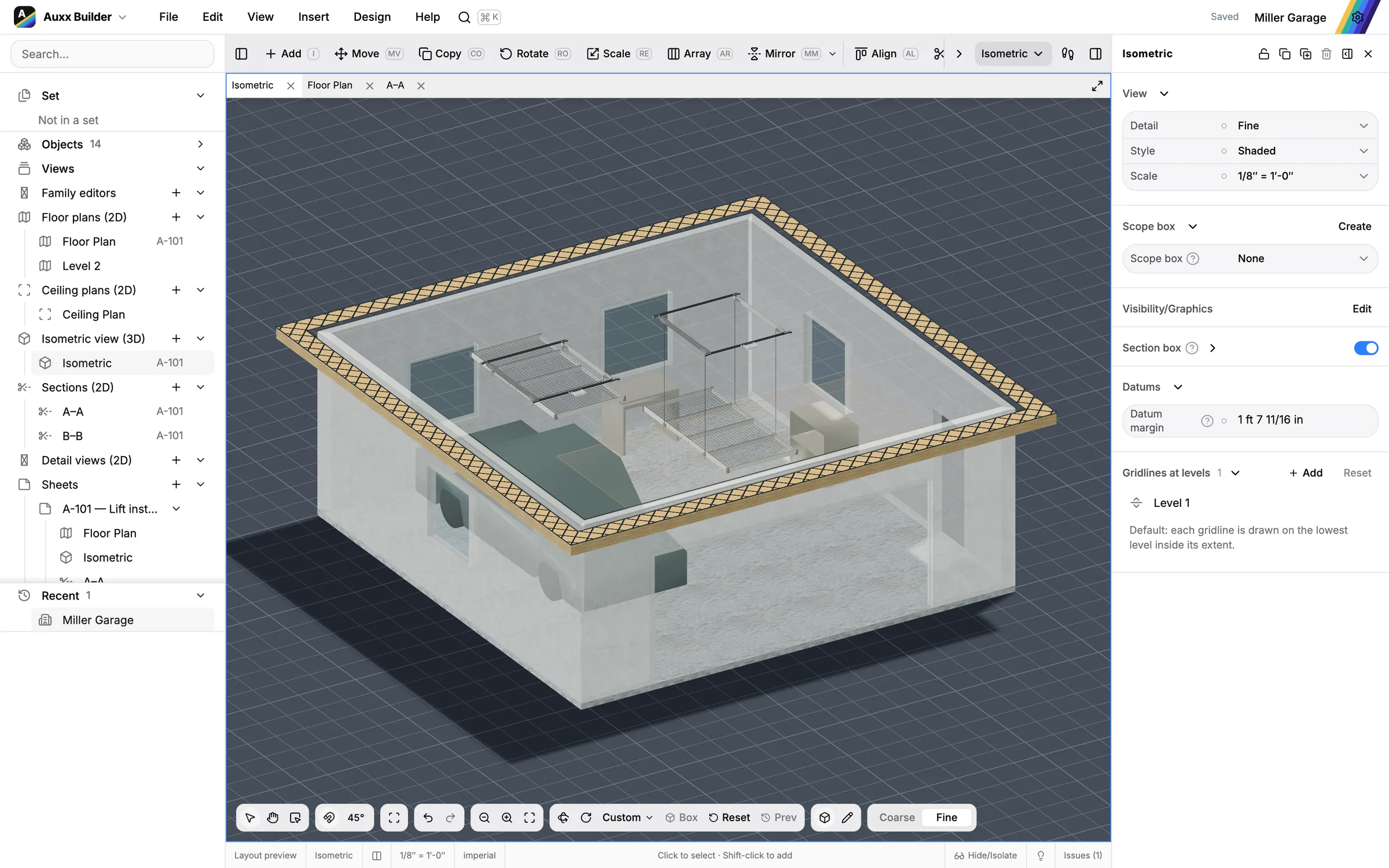 A garage with storage lifts in the 3D view